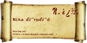 Nika Árpád névjegykártya